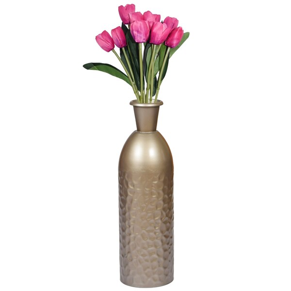 Uniquewise Modern Decorative Iron Hammered Tabletop Centerpiece Flower Vase, Champagne 15.5 Inch - QI004129.L