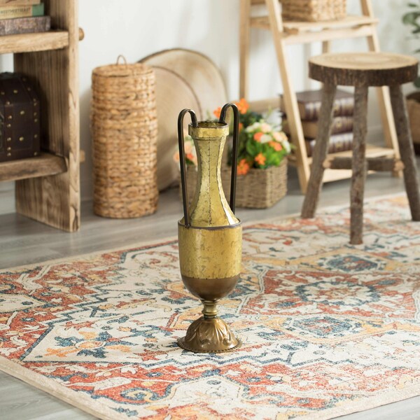 Uniquewise Antique Style 2 Handle Metal Jug Floor Vase for Entryway, Living Room or Dining Room, Small - QI004440.S