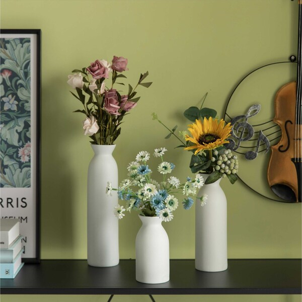 Uniquewise Contemporary White Cylinder Shaped Ceramic Table Flower Vase Holder, PK 3 - QI004364.3