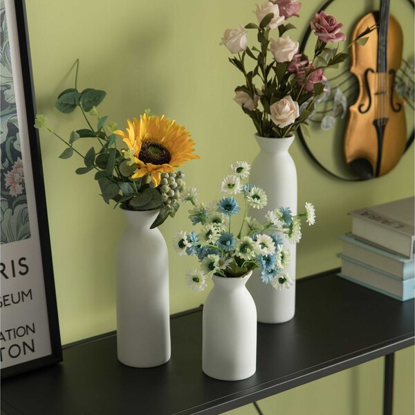 Uniquewise Contemporary White Cylinder Shaped Ceramic Table Flower Vase Holder, PK 3 - QI004364.3
