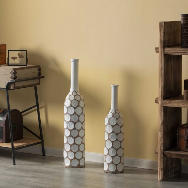 Uniquewise Decorative Contemporary Floor Vase White Carved Divot Bubble Design with Tall Neck, PK 2 - QI004180.2