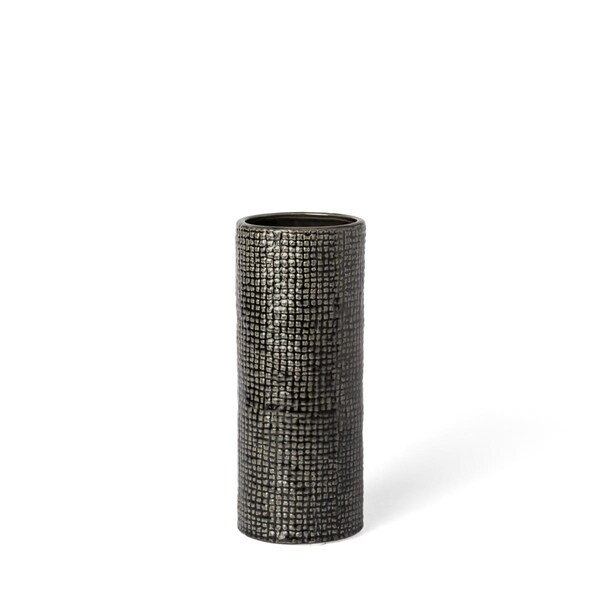 Homeroots 10 in. Black & Gold Check Tall Ceramic Vase - 397513