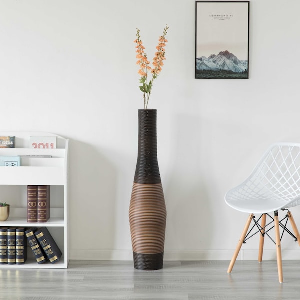 Uniquewise Decorative Freestanding Antique Cylinder Shape Floor Vase, 41" Tall, Brown - QI004140