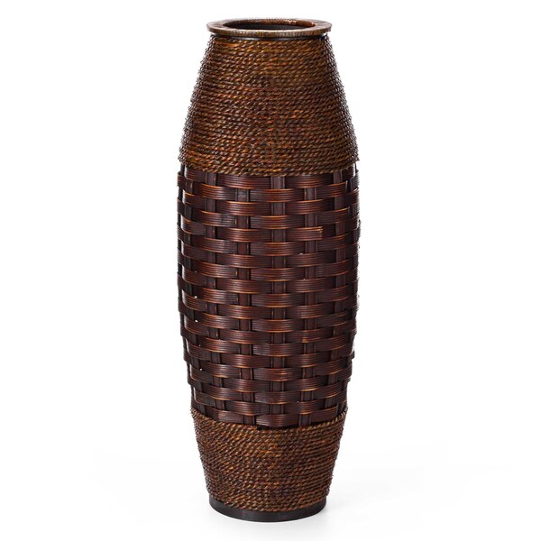 Uniquewise Antique Cylinder Style Floor Vase For Entryway or Living Room, Bamboo Rope, Brown 26" Tall - QI004083