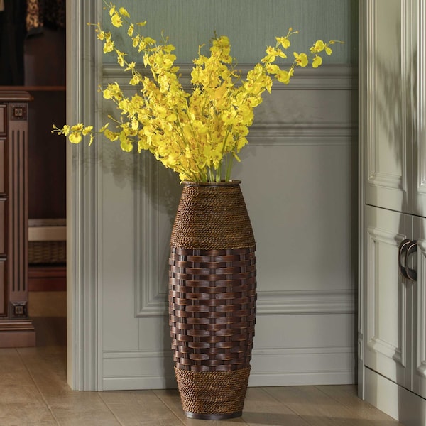 Uniquewise Antique Cylinder Style Floor Vase For Entryway or Living Room, Bamboo Rope, Brown 26" Tall - QI004083