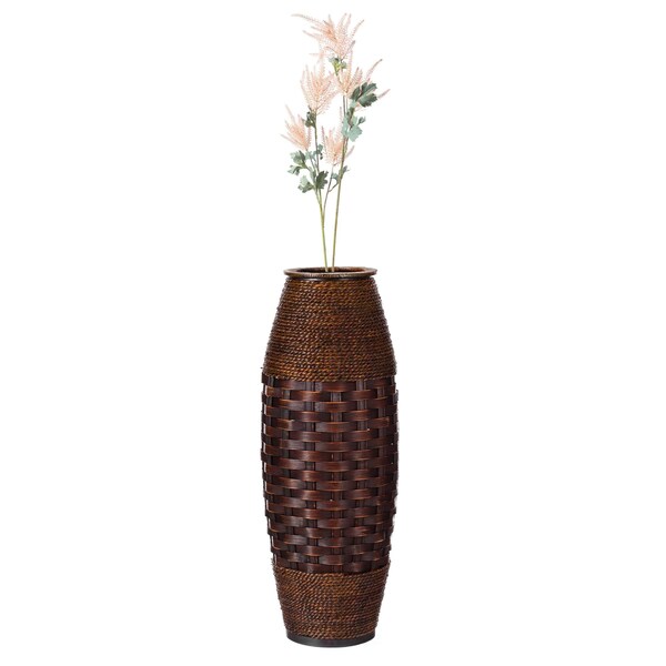 Uniquewise Antique Cylinder Style Floor Vase For Entryway or Living Room, Bamboo Rope, Brown 26" Tall - QI004083