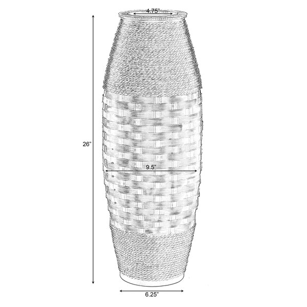 Uniquewise Antique Cylinder Style Floor Vase For Entryway or Living Room, Bamboo Rope, Brown 26" Tall - QI004083