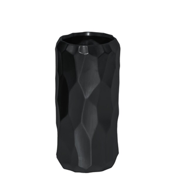 H2H Ceramic Short Wide Cylindrical Vase with Embossed Irregular Pattern Design Body, Black - H23249305