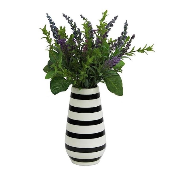 Adlmired By Nature Admired by Nature ABN5P023-NTRL Artificial Lavender with Mixed Plant Foliage Striped Vase - Purple - ABN5P023-NTRL