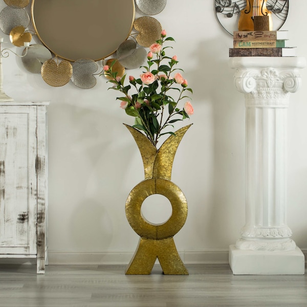 Uniquewise Unique Style Galvanized Gold Metal Design Large Floor Vase for Entryway, Living Room or Dining Room - QI004443.L