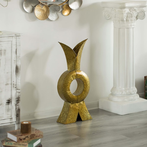 Uniquewise Unique Style Galvanized Gold Metal Design Large Floor Vase for Entryway, Living Room or Dining Room - QI004443.L