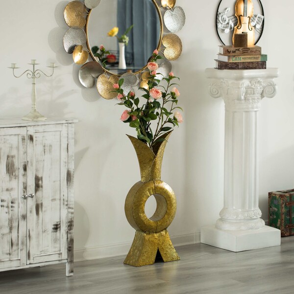 Uniquewise Unique Style Galvanized Gold Metal Design Large Floor Vase for Entryway, Living Room or Dining Room - QI004443.L