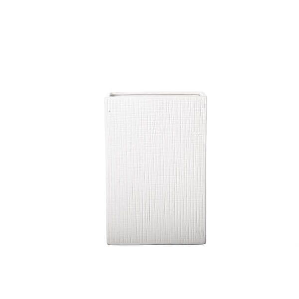 H2H Ceramic Rectangle Vase with Ridge Design Body; Matte White - Large - H23251884