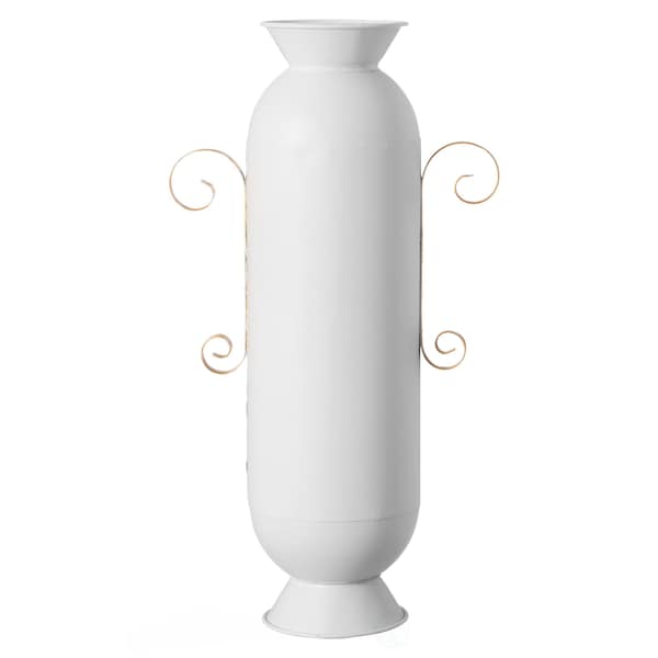 Uniquewise Decorative White Metal Floor Vase With 2 Gold Handles for Entryway, Living Room or Dining Room - QI004444