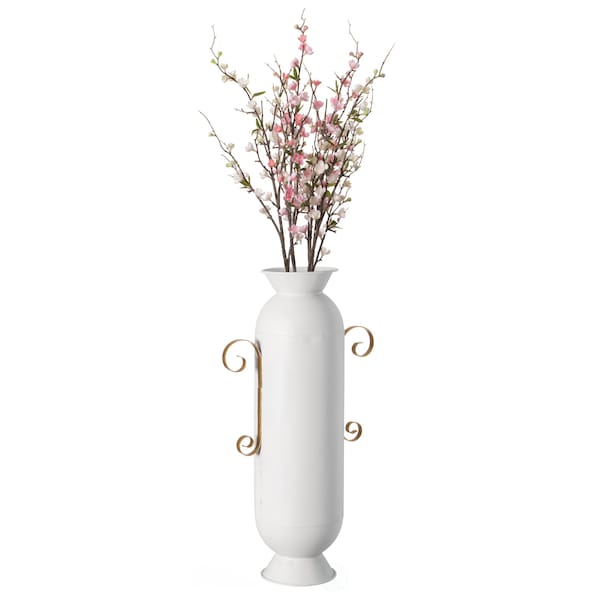 Uniquewise Decorative White Metal Floor Vase With 2 Gold Handles for Entryway, Living Room or Dining Room - QI004444