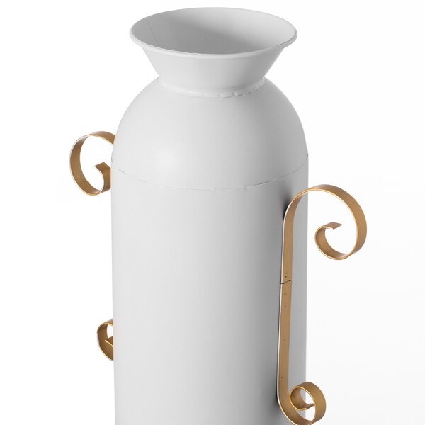 Uniquewise Decorative White Metal Floor Vase With 2 Gold Handles for Entryway, Living Room or Dining Room - QI004444