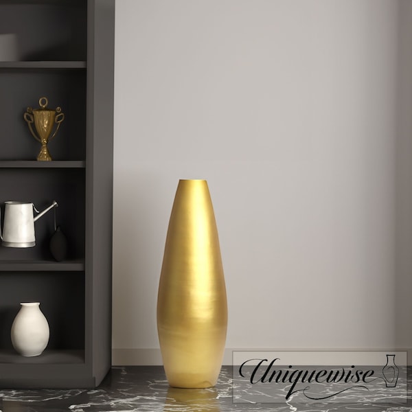 Uniquewise 31.5" Spun Bamboo Modern Tall Floor Vase, Gold Metallic - QI003354G.L