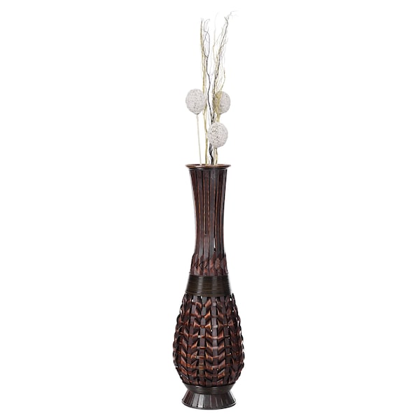 Uniquewise Antique Trumpet Style Floor Vase, For Entryway or Living Room, Brown 36" Tall Bamboo - QI004080