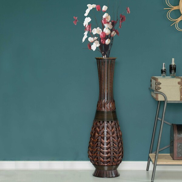 Uniquewise Antique Trumpet Style Floor Vase, For Entryway or Living Room, Brown 36" Tall Bamboo - QI004080