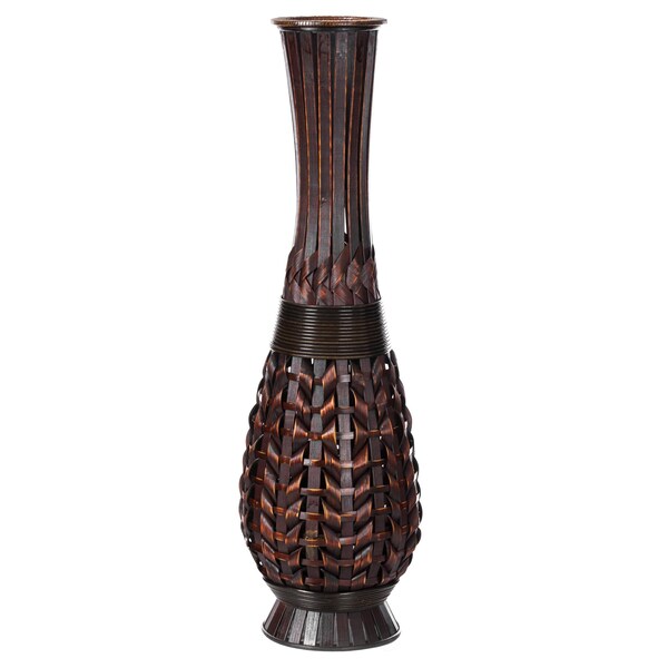Uniquewise Antique Trumpet Style Floor Vase, For Entryway or Living Room, Brown 36" Tall Bamboo - QI004080