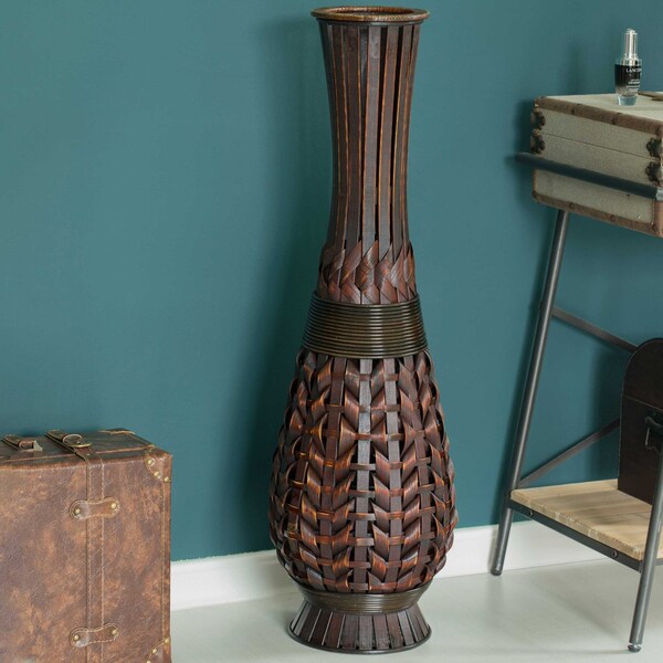 Uniquewise Antique Trumpet Style Floor Vase, For Entryway or Living Room, Brown 36" Tall Bamboo - QI004080