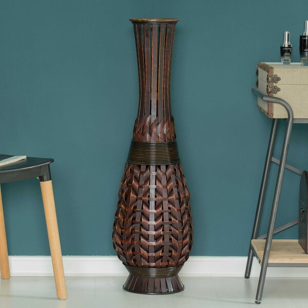 Uniquewise Antique Trumpet Style Floor Vase, For Entryway or Living Room, Brown 36" Tall Bamboo - QI004080