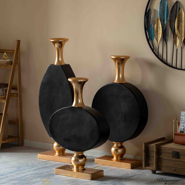 Uniquewise 44 Inch Vintage Gold and Black Fiberglass Tall Floor Vase - Enhances Home Decor with - QI004679.3