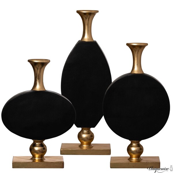 Uniquewise 44 Inch Vintage Gold and Black Fiberglass Tall Floor Vase - Enhances Home Decor with - QI004679.3