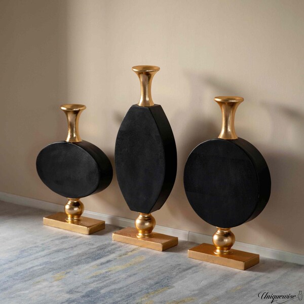 Uniquewise 44 Inch Vintage Gold and Black Fiberglass Tall Floor Vase - Enhances Home Decor with - QI004679.3