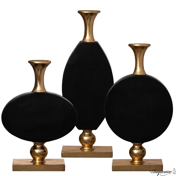 Uniquewise 44 Inch Vintage Gold and Black Fiberglass Tall Floor Vase - Enhances Home Decor with - QI004679.3