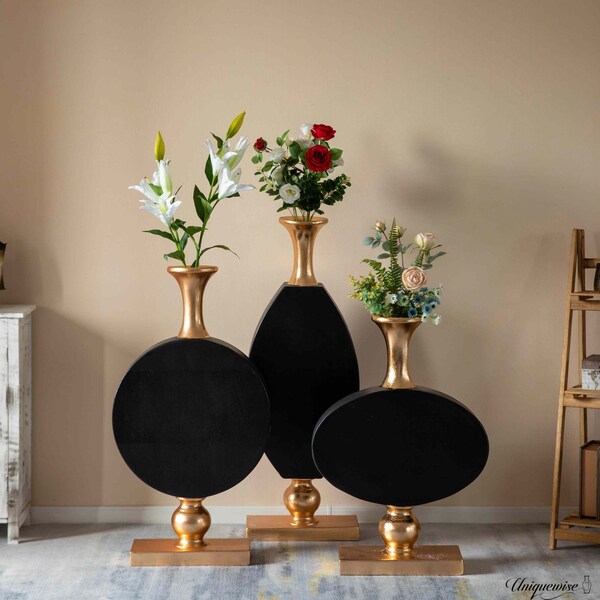 Uniquewise 44 Inch Vintage Gold and Black Fiberglass Tall Floor Vase - Enhances Home Decor with - QI004679.3