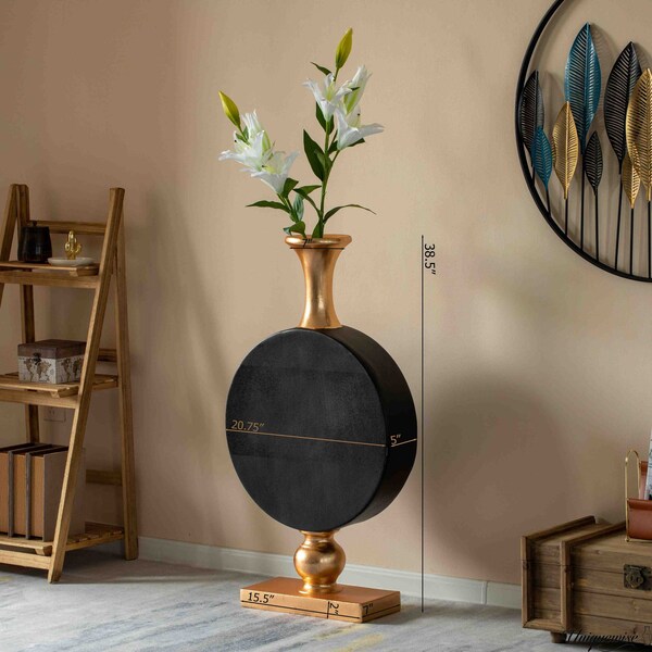 Uniquewise 38 Inch Vintage Gold and Black Fiberglass Tall Floor Vase - Enhances Home Decor with - QI004679.M