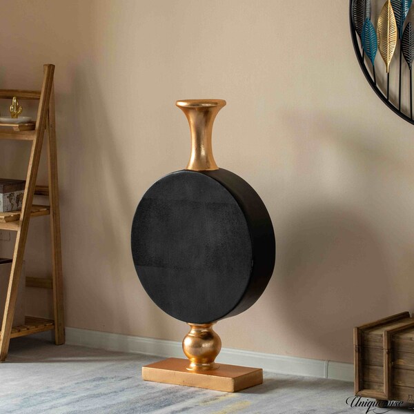 Uniquewise 38 Inch Vintage Gold and Black Fiberglass Tall Floor Vase - Enhances Home Decor with - QI004679.M
