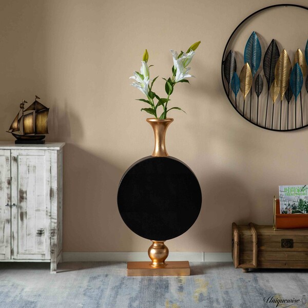 Uniquewise 38 Inch Vintage Gold and Black Fiberglass Tall Floor Vase - Enhances Home Decor with - QI004679.M