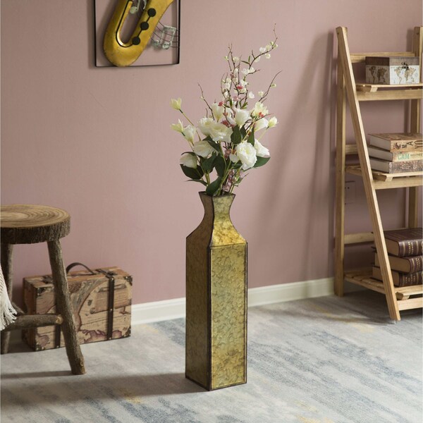 Uniquewise Antique Style Metal Bottle Shape Gold Floor Vase for Entryway, Living Room or Dining Room, Large - QI004442.L