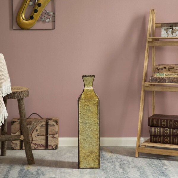 Uniquewise Antique Style Metal Bottle Shape Gold Floor Vase for Entryway, Living Room or Dining Room, Large - QI004442.L