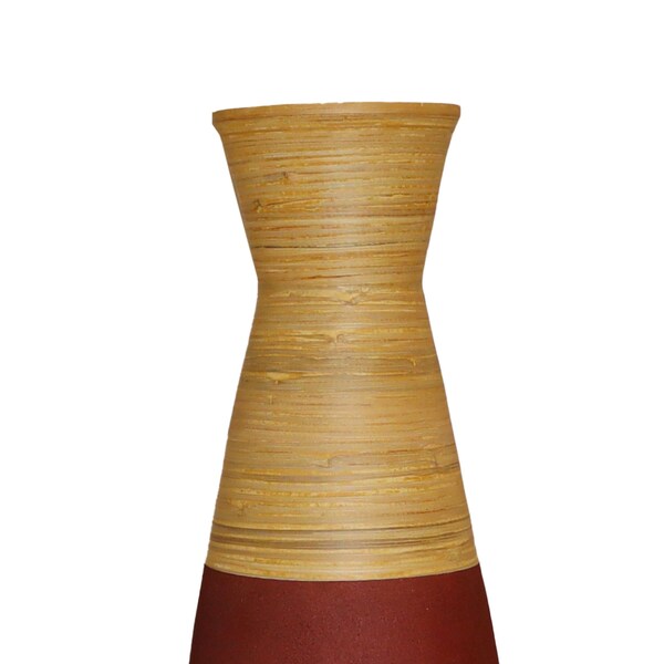 Uniquewise 31.5 in Tall Handcrafted Bamboo Floor Vase, Burgundy and Natural - QI003353R.L