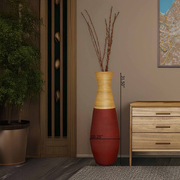 Uniquewise 31.5 in Tall Handcrafted Bamboo Floor Vase, Burgundy and Natural - QI003353R.L