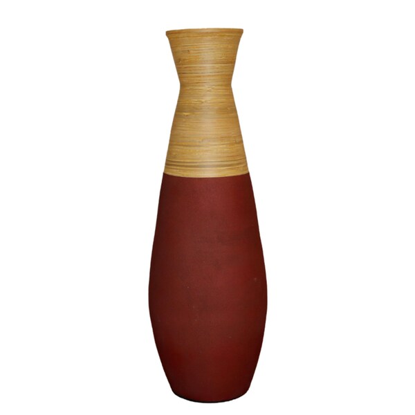 Uniquewise 31.5 in Tall Handcrafted Bamboo Floor Vase, Burgundy and Natural - QI003353R.L
