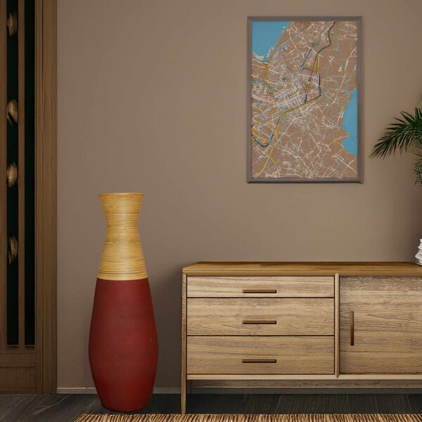 Uniquewise 31.5 in Tall Handcrafted Bamboo Floor Vase, Burgundy and Natural - QI003353R.L