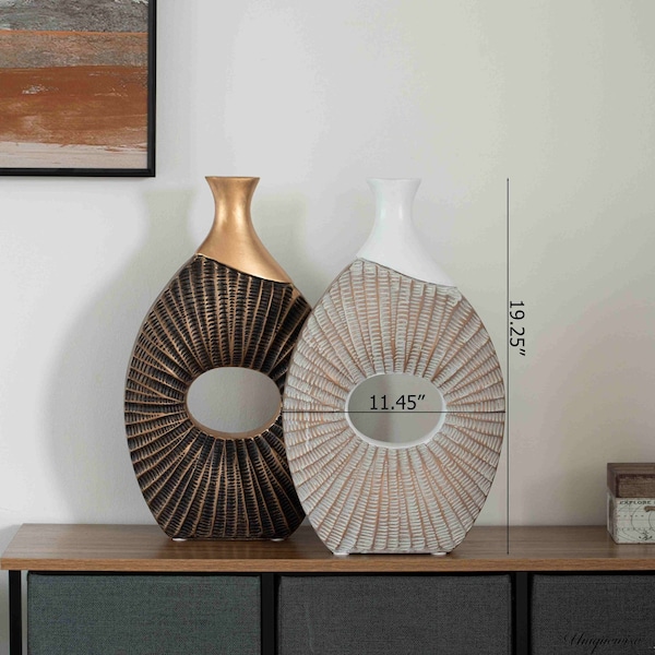 Uniquewise Set of 2 19-Inch Farmhouse Vase - Decorative Piece for Boho Kitchen, Bedroom Table, Home - QI004688.2