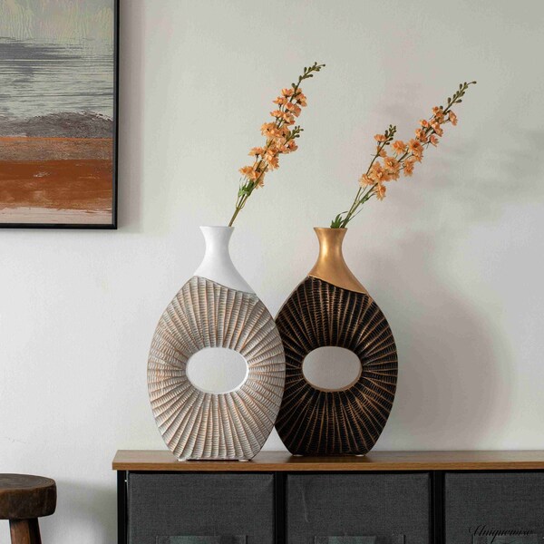 Uniquewise Set of 2 19-Inch Farmhouse Vase - Decorative Piece for Boho Kitchen, Bedroom Table, Home - QI004688.2