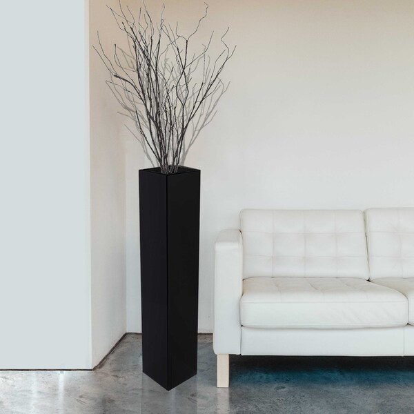 Uniquewise Tall Rectangular Wooden Modern Floor Vase, Black 40 Inch - QI004183.L