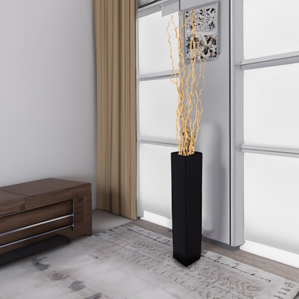 Uniquewise Tall Rectangular Wooden Modern Floor Vase, Black 40 Inch - QI004183.L