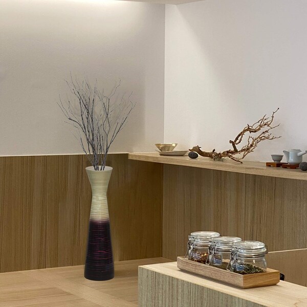 Uniquewise 27" Contemporary Bamboo Floor Flower Hourglass Vase for Dining, Living, Entryway, Purple - QI004273.PUR