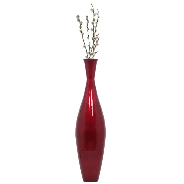 Uniquewise Tall 43" Inch Modern Bamboo Narrow Trumpet Floor Vase Red Metallic Finish - QI003889.RD