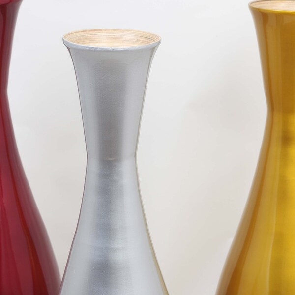 Uniquewise Tall 43" Inch Modern Bamboo Narrow Trumpet Floor Vase Red Metallic Finish - QI003889.RD