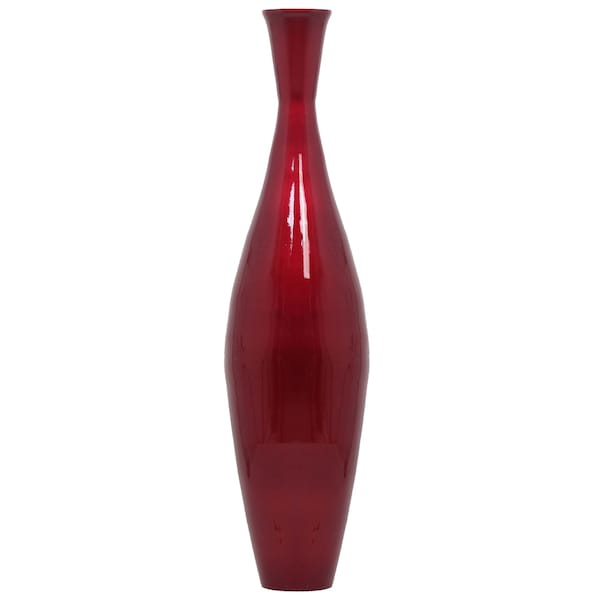 Uniquewise Tall 43" Inch Modern Bamboo Narrow Trumpet Floor Vase Red Metallic Finish - QI003889.RD