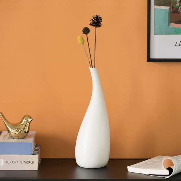 Uniquewise White Contemporary Unique Teardrop Shaped Ceramic Table Vase Flower Holder, 12.5 Inch - QI004367.L