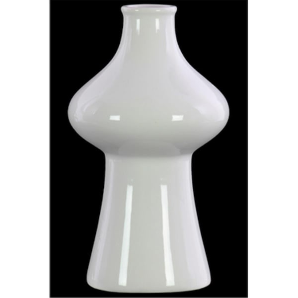 Urban Trends Collection Large Stoneware Bellied Round Vase with Short Neck on Flared Round Base, White - 31863